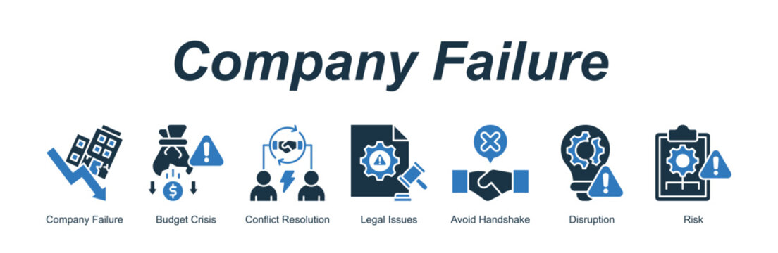 Company Failure banner web icon vector illustration concept with an icon of Company Failure, Budget Crisis, Conflict Resolution, Legal Issues, Avoid Handshake, Disruption, Risk 