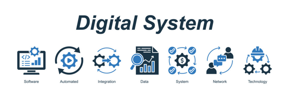 Digital System banner web icon vector illustration concept with an icon of Software, Automated, Integration, Data, System, Network, Technology 
