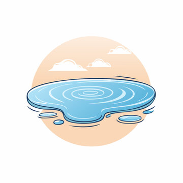 Cartoon puddle with ripples and clouds