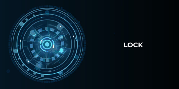Glowing circular interface with radiating lines and lock symbol on dark background high quality professional