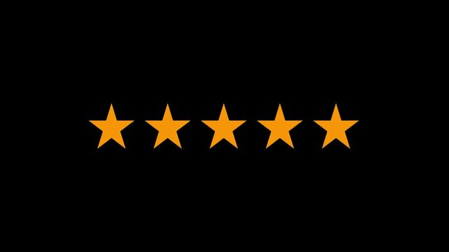 Ratting five star icon animation. Customer satisfaction feedback 5 stare review icon motion. Top rating five star customer feedback icon 4k video footage.