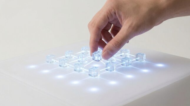 Person placing a cube of ice into a white box representing the concept of distributed intelligence model management