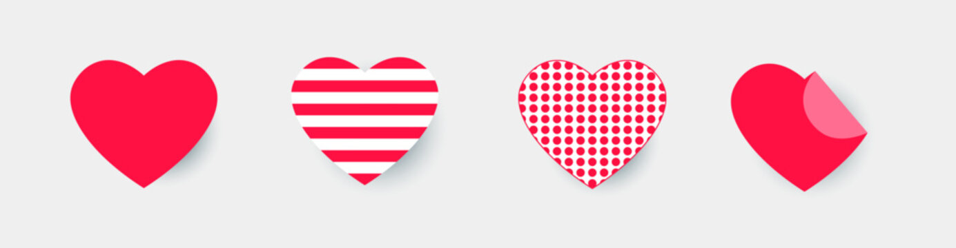 Red Heart Vector Set &ndash; Minimalist Love Icons with Striped, Scribbled, and Dotted Patterns for Valentine&rsquo;s Day and Wedding Design