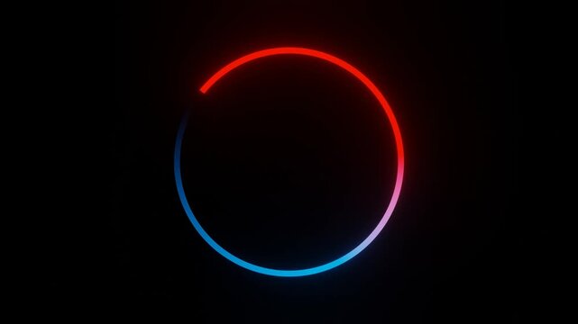 blue and red neon glowing circle loop animation on dark background