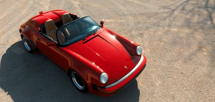 1988 Porsche 911 Speedster, Legend, red retro sports car.