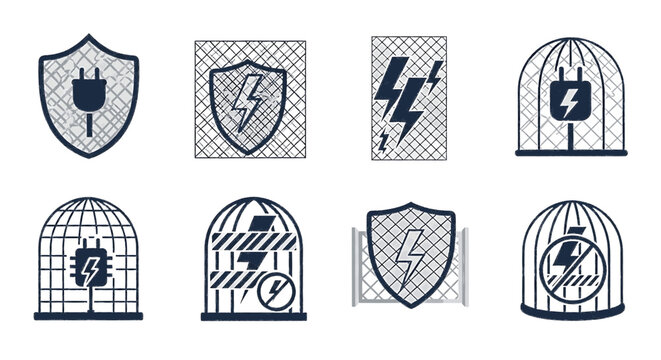 Electrical Safety and Faraday Cage Vector Icon Set