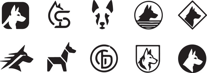 Minimal Dog Logo Set – Modern Wolf, Husky, German Shepherd Line Icons, Simple Pet Animal Vector Collection © tjxvact