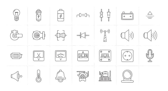 Electrical and Electronics Engineering Component Line Icon Set