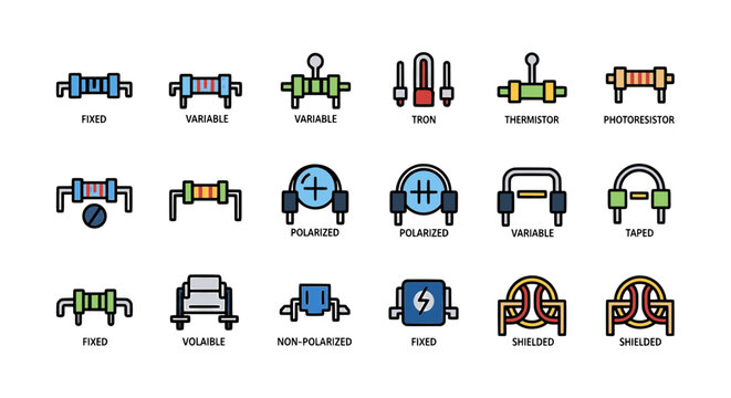 Electronic Component Resistor and Capacitor Icon Set