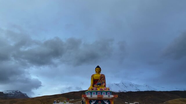 Langza Buddha statue drone view, Spiti Valley Himalayan landscape
Aerial view of Langza Buddha statue in Spiti Valley India
Giant Buddha statue overlooking Langza village, drone shot Himachal Pradesh
