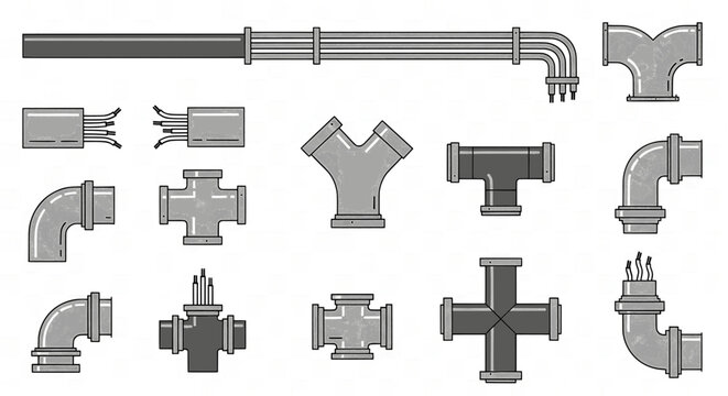 Industrial Pipe Fittings and Conduit Metal Joints Set