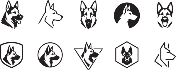 Minimal Dog Logo Set – Modern Wolf, Husky, German Shepherd Line Icons, Simple Pet Animal Vector Collection © tjxvact
