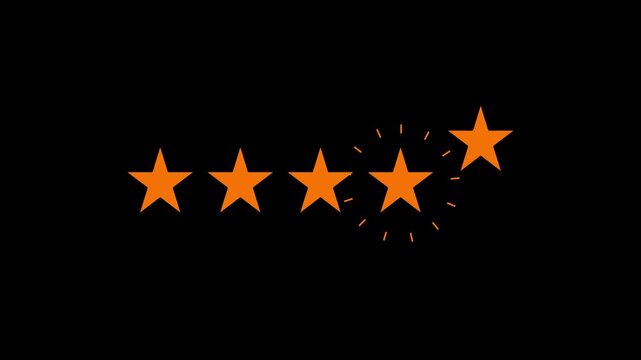 Ratting five star icon animation. Customer satisfaction feedback 5 stare review icon motion. Top rating five star customer feedback icon 4k video footage.