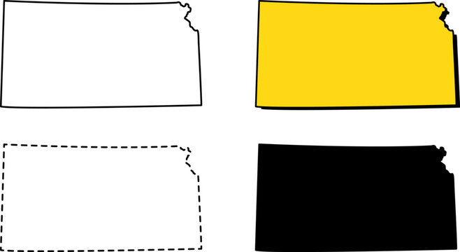 Set of kansas state map outlines isolated on white background