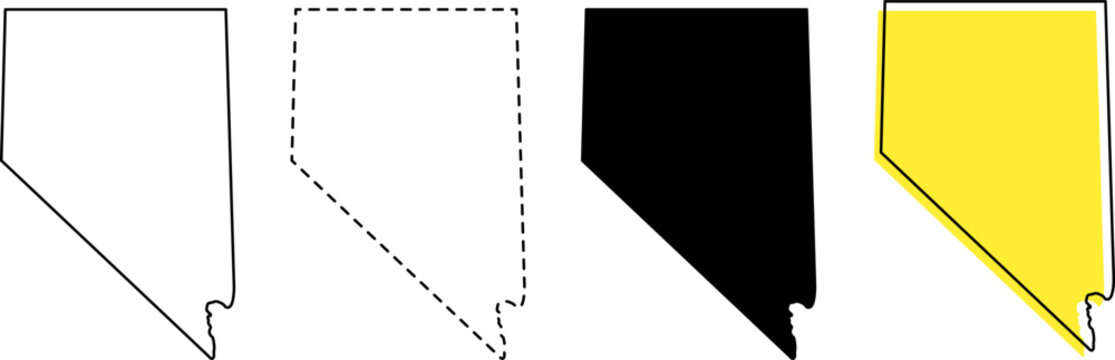 Set of nevada state map outlines isolated on white background