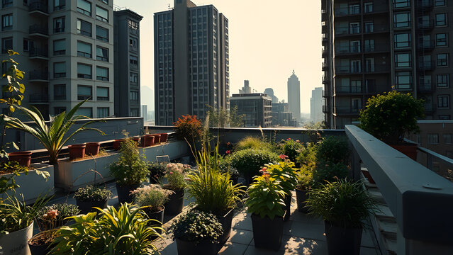 Urban Rewilding Rooftop Garden. Sustainable Green Roof. City Nature Habitat. Biodiversity Ecosystem. Eco-Friendly Modern Architecture. Future Urban Gr