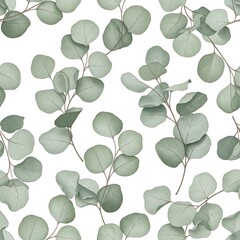 Obraz premium Eucalyptus leaves on white background pattern.