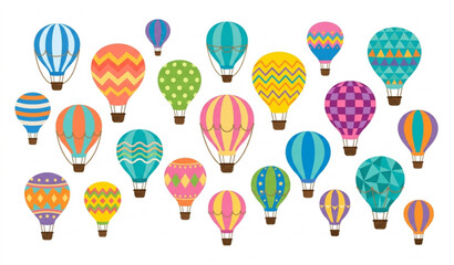 Hot air balloon icons vector grid set with outline travel balloon designs collection © MSTSUFIA