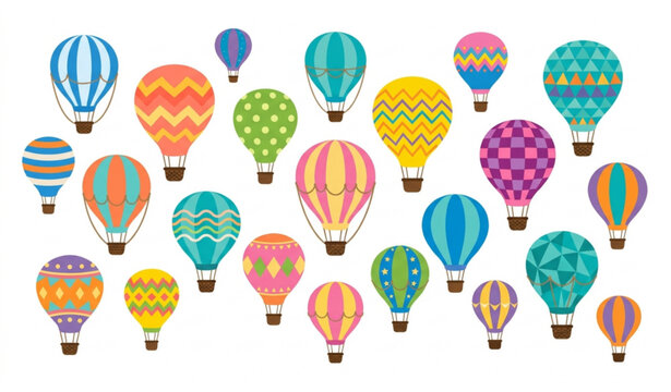 Hot air balloon icons vector grid set with outline travel balloon designs collection