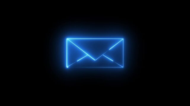 Neon mail icon animation on black background. Sleek and vibrant neon violet message box animation.