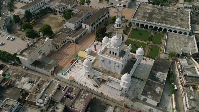 Aerial drone shot of Gurdwara 'Antaryatma Sahib' in Kapurthala Punjab India.