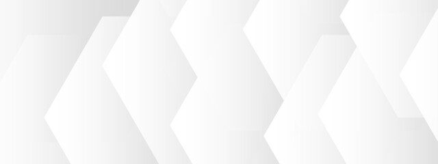 Obraz premium Minimalist white geometric background, abstract light gray hexagonal pattern, clean corporate banner with subtle 3D shadow effects and soft gradients