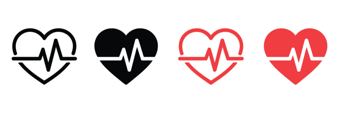 Heart beat icons with heart shape and pulse line for healthcare and medical vector design.