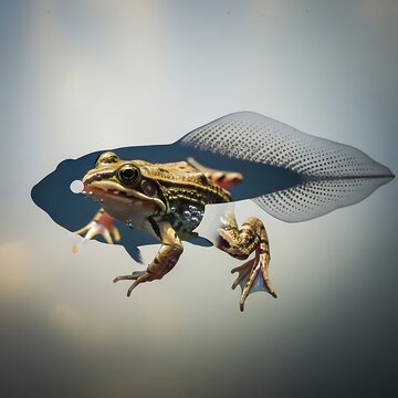 Frog on a leaf in water.
