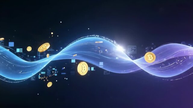 Dynamic Digital Asset Stream featuring Cryptocurrency Movement in dark abstract environment, visualizing Investment Wealth Flow for financial systems and value exchange