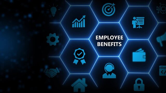 Employee benefits concept. Indirect and non-cash compensation paid to employees offered to attract and retain employees. Fringe benefits for employee engagement. Insurance, paid vacation, office perks