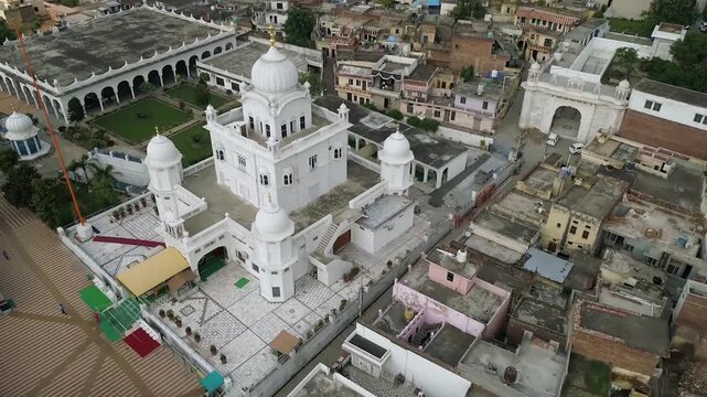 Aerial drone shot of Gurdwara 'Antaryatma Sahib' in Kapurthala Punjab India.