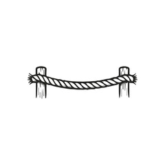 Rustic rope barrier suspended between two weathered wooden posts creating a charming entrance © Supar