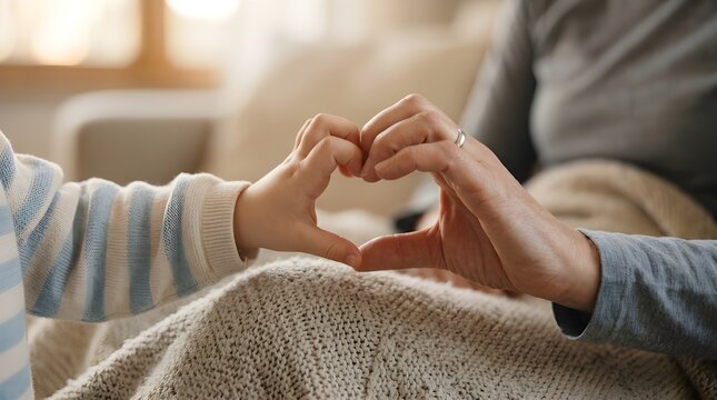 Parent and child hands making heart shape family love bonding moment