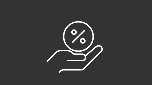 Animated commission white line icon. Financial asset animation. Wealth growing. Interest rate. Tax handling. Monetary payment. Isolated element on dark background. Alpha transparent video