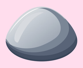 Smooth grey river stone boulder rock vector graphic displayed on a light pink square box for minimalist cartoon props collection © firstprincess