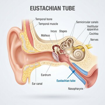 Anatomical diagram of the human ear and eustachian tube