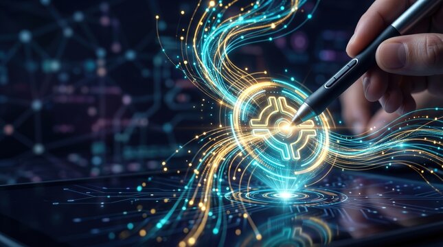 Digital innovation in technology virtual workspace graphic art futuristic design