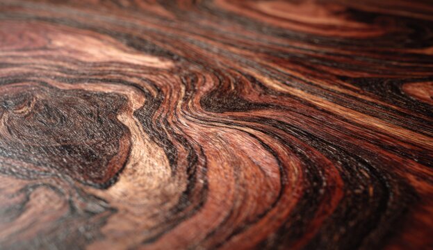 Richly textured rosewood grain highlighting deep reddish-brown hues and intricate natural patterns
