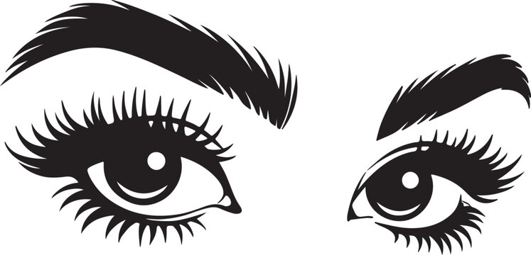 Black and White Female Eyes with Long Eyelashes and Eyebrows