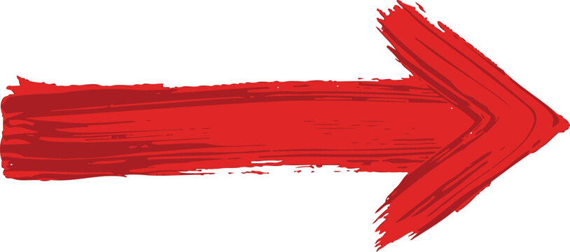 Red hand drawn paint brush stroke arrow pointing right