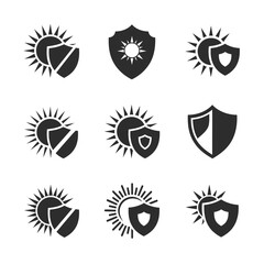 Fototapeta premium Sun Shield Icons: Protection Against UV Rays, Weather, and Sunburn - Set of 9