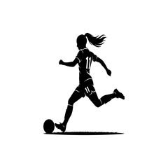 Obraz premium Dynamic Female Soccer Player Running with Ball Silhouette – Women Football Athlete Vector Art