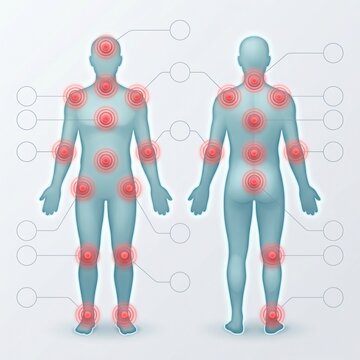 Human body map showing joint and muscle pain points