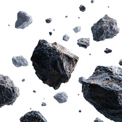 Meteorites and Asteroids Sci-Fi Background Isolated on White for Professional Projects © Nora