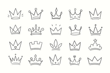 Set of hand drawn crown icons set doodle, hand drawn royal crowns in yellow and pink colors. Cute doodle collection for princess  queen  king  and success symbols.  © ApexStock Studio66