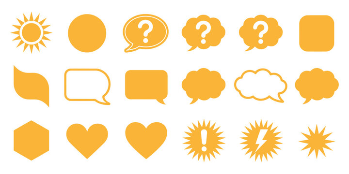 Speech bubbles featuring yellow comic dialogue clouds, text decorations, and cartoon communication icons.