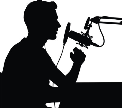 Black vector illustration of a person's profile silhouette holding a saxophone and a gun