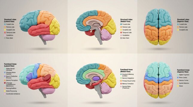 Anatomical and functional brain maps with labeled areas
