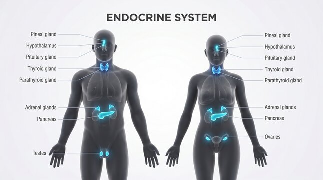 Educational diagram showing the human endocrine system glands