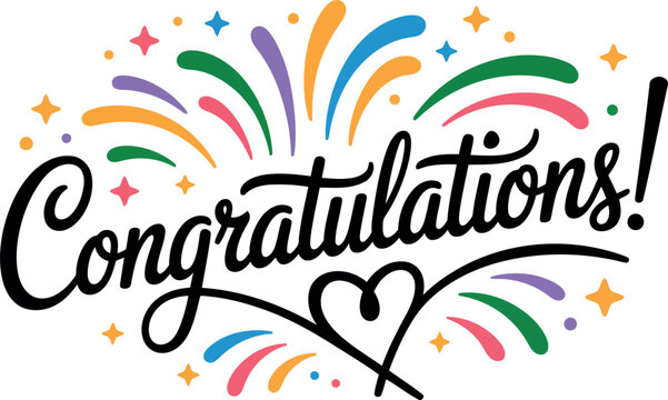 Congratulations lettering with colorful fireworks celebration design